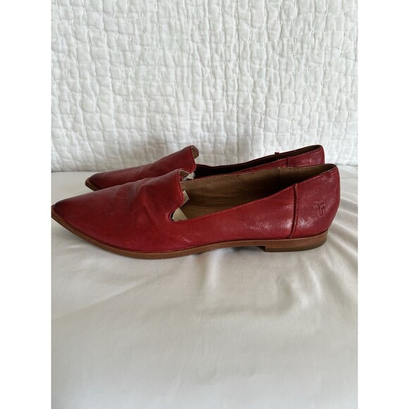 Frye Kenzie Venetian Pointed Toe Flat Leather Loafers Size 8.5 EUC Red - Picture 5 of 11
